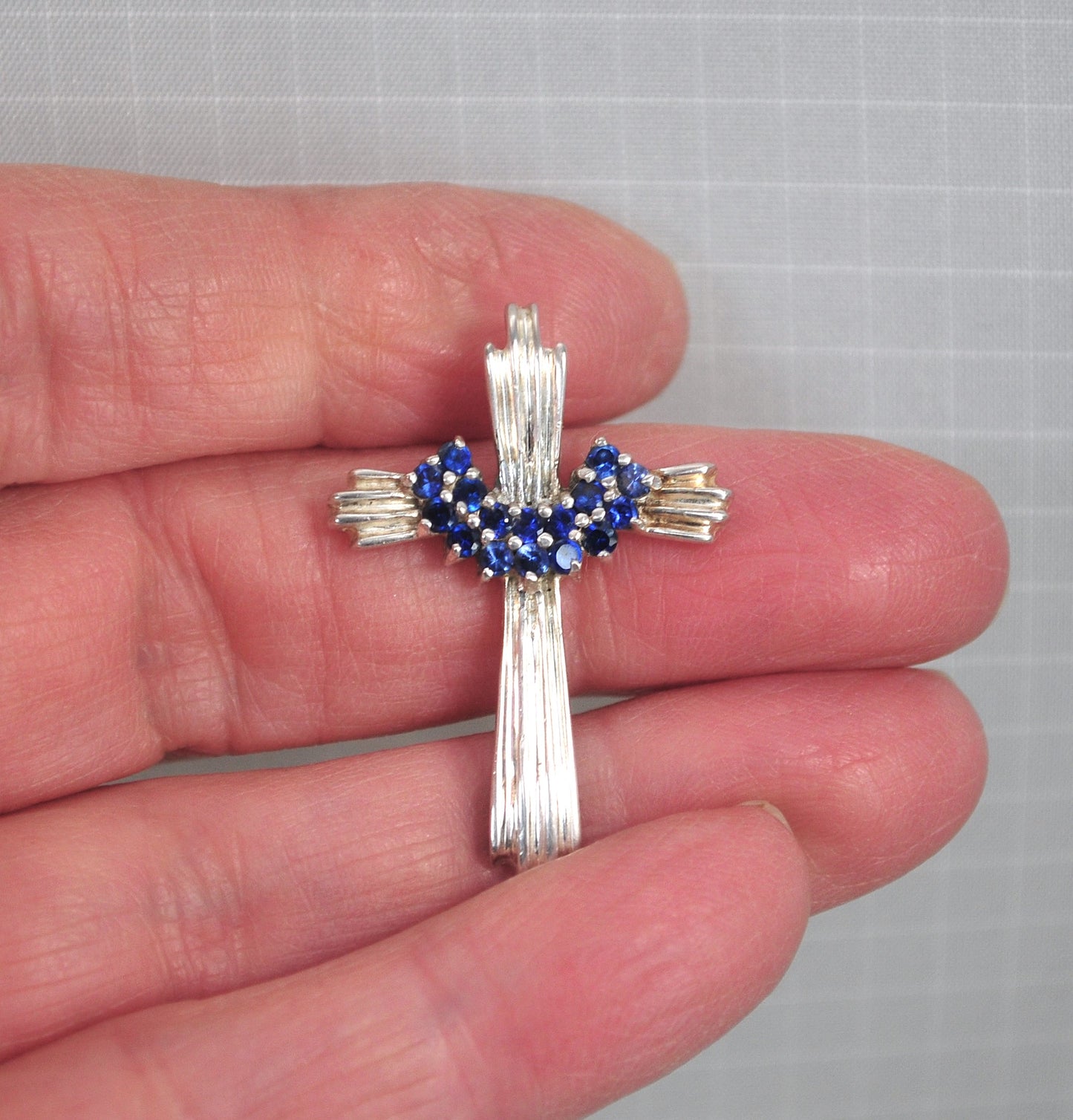 Signed 925 Lab Sapphire Cross Pendant