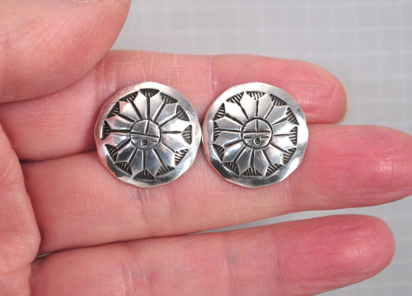Alvin Toadacheene Sterling Silver Sunface Earrings