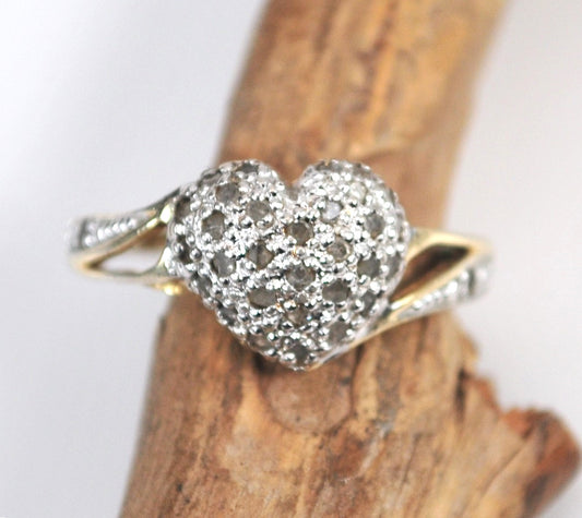 Gold over Sterling Silver Genuine Diamond Heart Ring