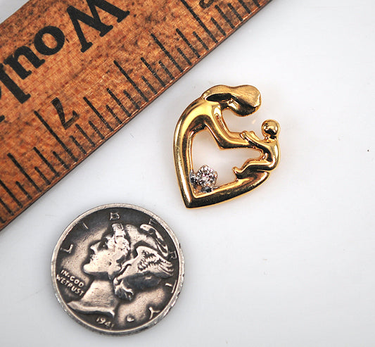 Signed 14K Gold Diamond Mother Child Pendant