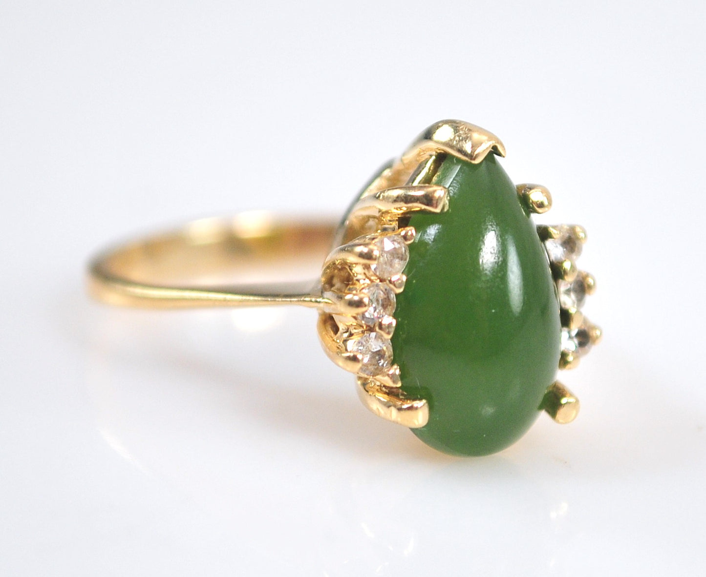 14K Gold Jade Ring with CZ Accents