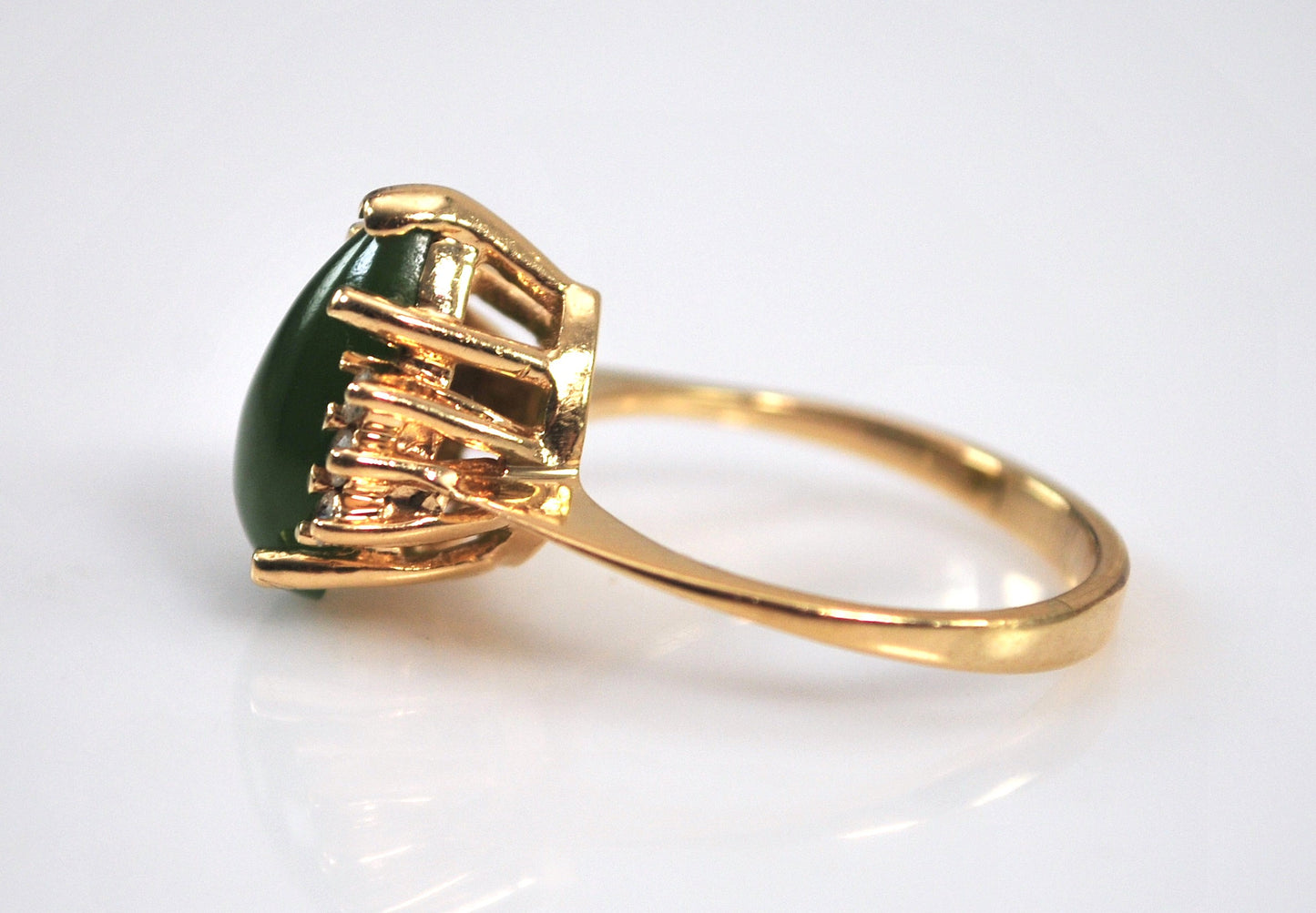 14K Gold Jade Ring with CZ Accents