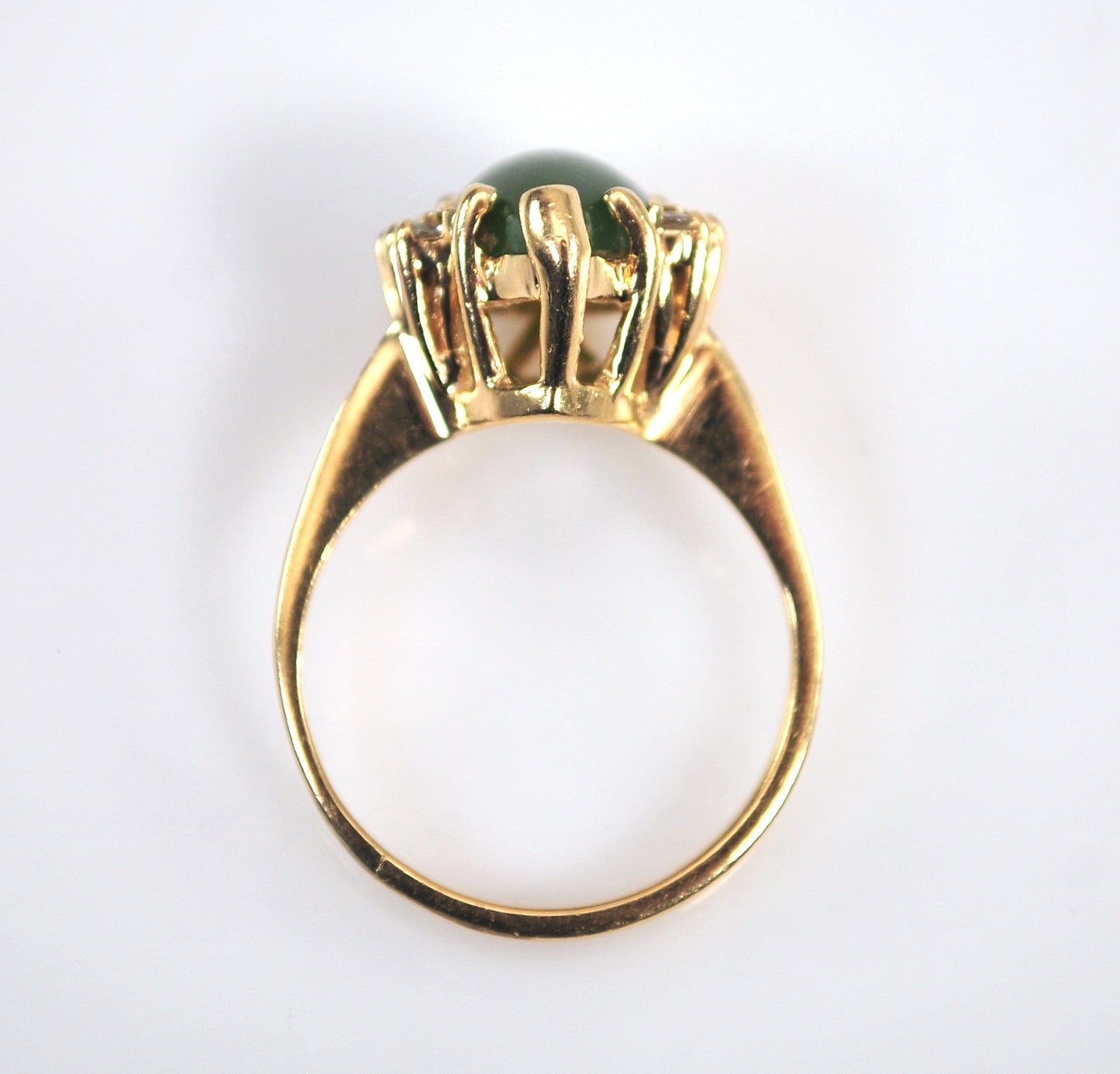 14K Gold Jade Ring with CZ Accents