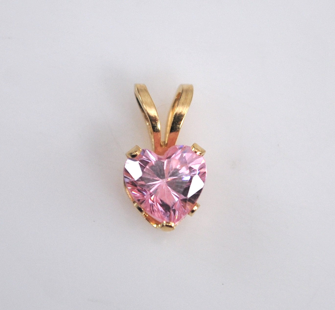 TINY 14K Gold Pink CZ Heart Pendant