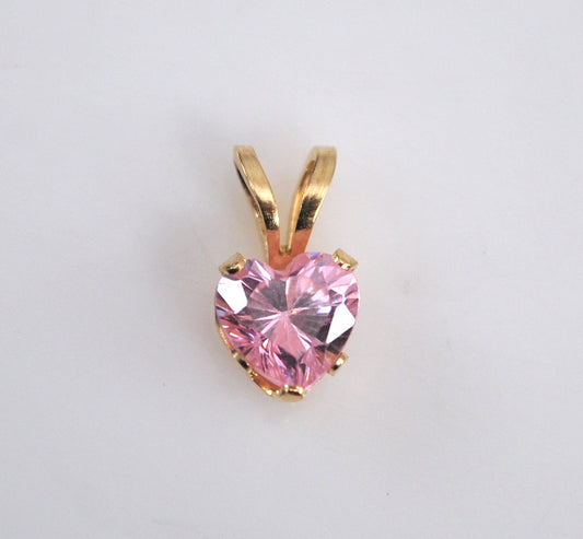TINY 14K Gold Pink CZ Heart Pendant