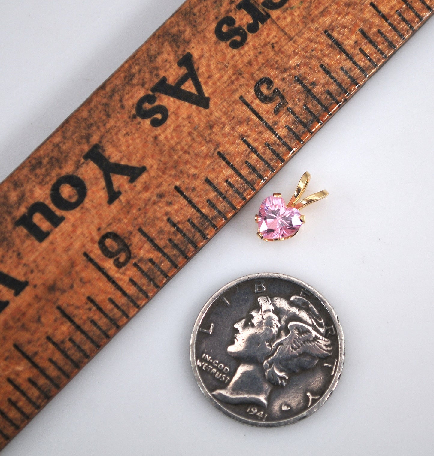 TINY 14K Gold Pink CZ Heart Pendant