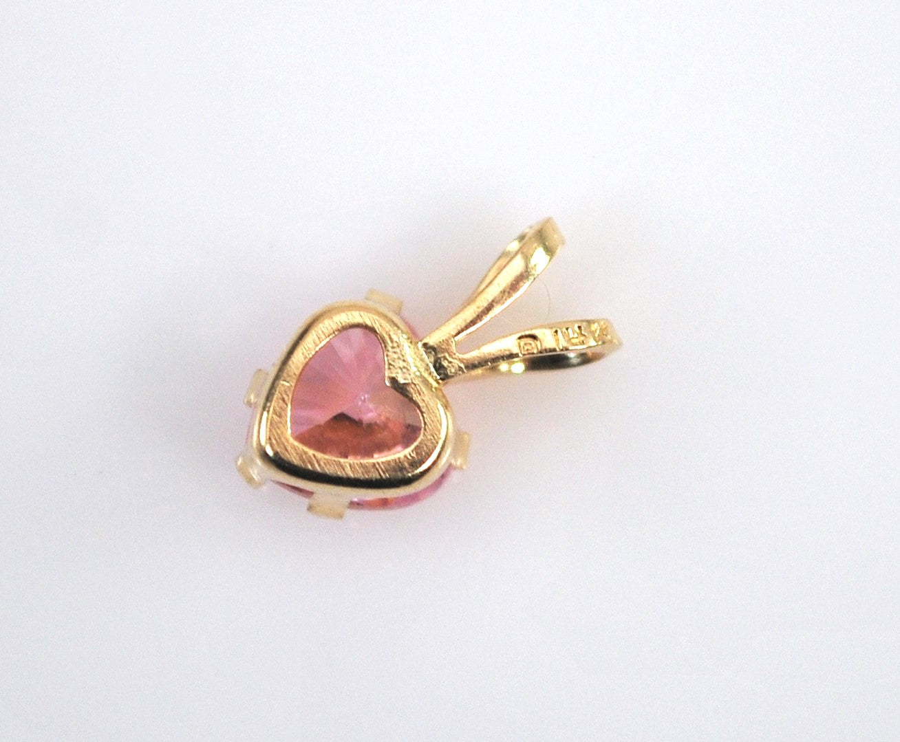 TINY 14K Gold Pink CZ Heart Pendant