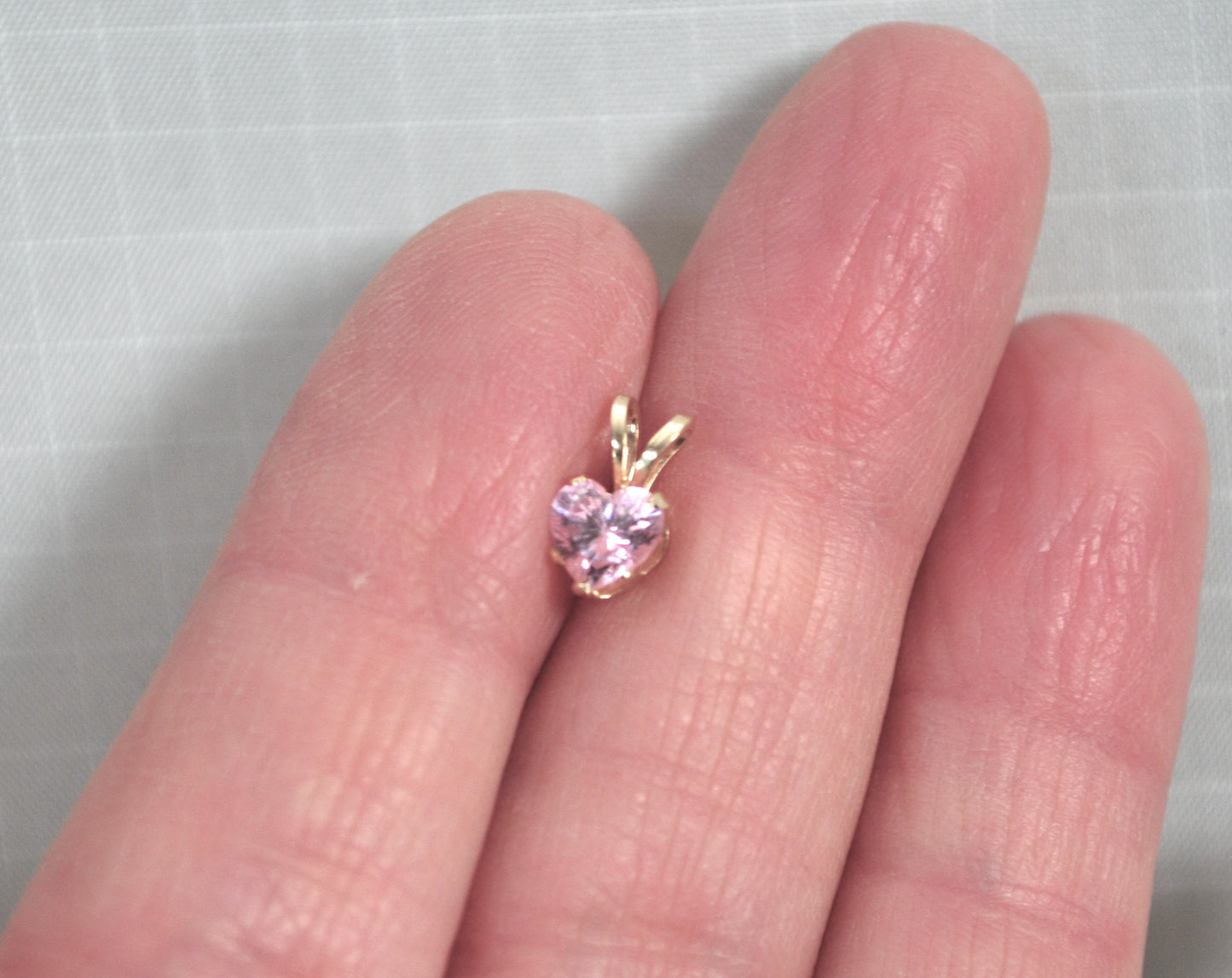 TINY 14K Gold Pink CZ Heart Pendant