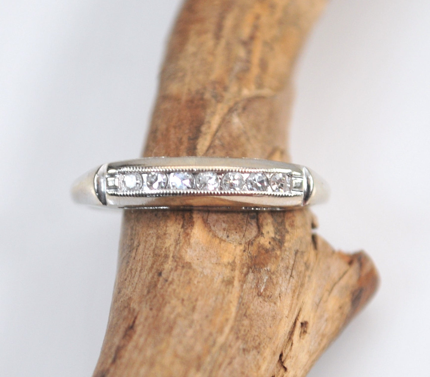 Vintage 14K White Gold Diamond Band Ring