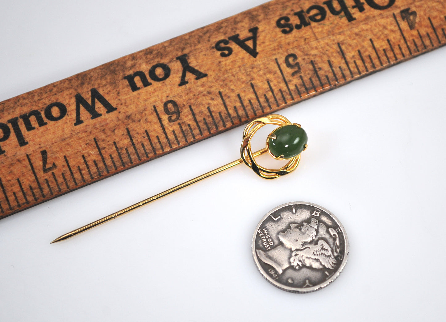 Vintage Gold Filled Jade Stick Pin