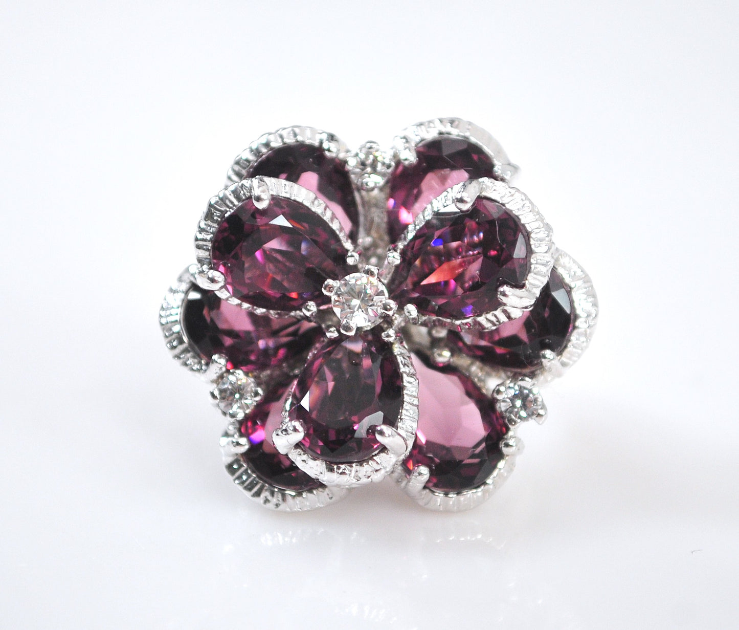 Chunky Sterling Silver Purple Flower Bling Ring