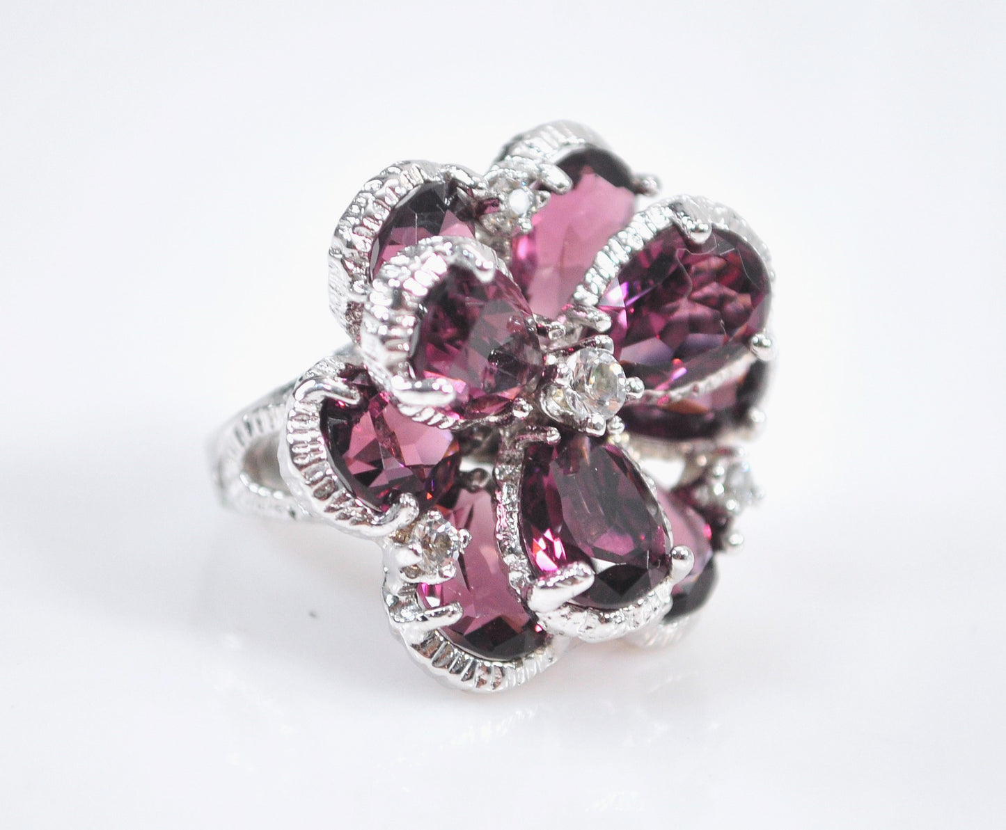 Chunky Sterling Silver Purple Flower Bling Ring