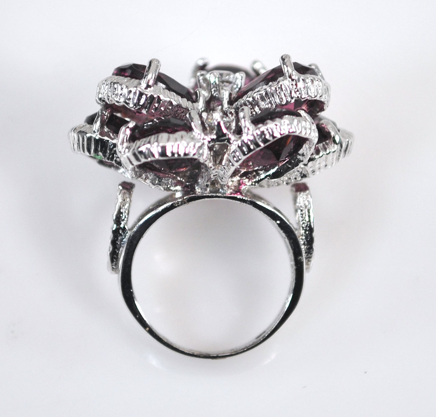Chunky Sterling Silver Purple Flower Bling Ring
