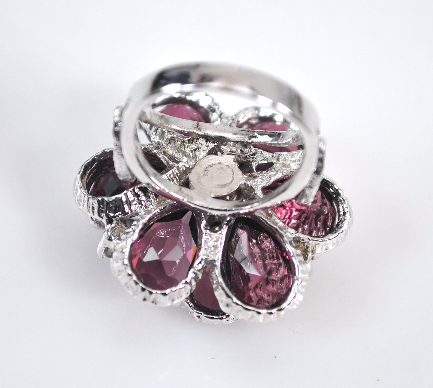 Chunky Sterling Silver Purple Flower Bling Ring