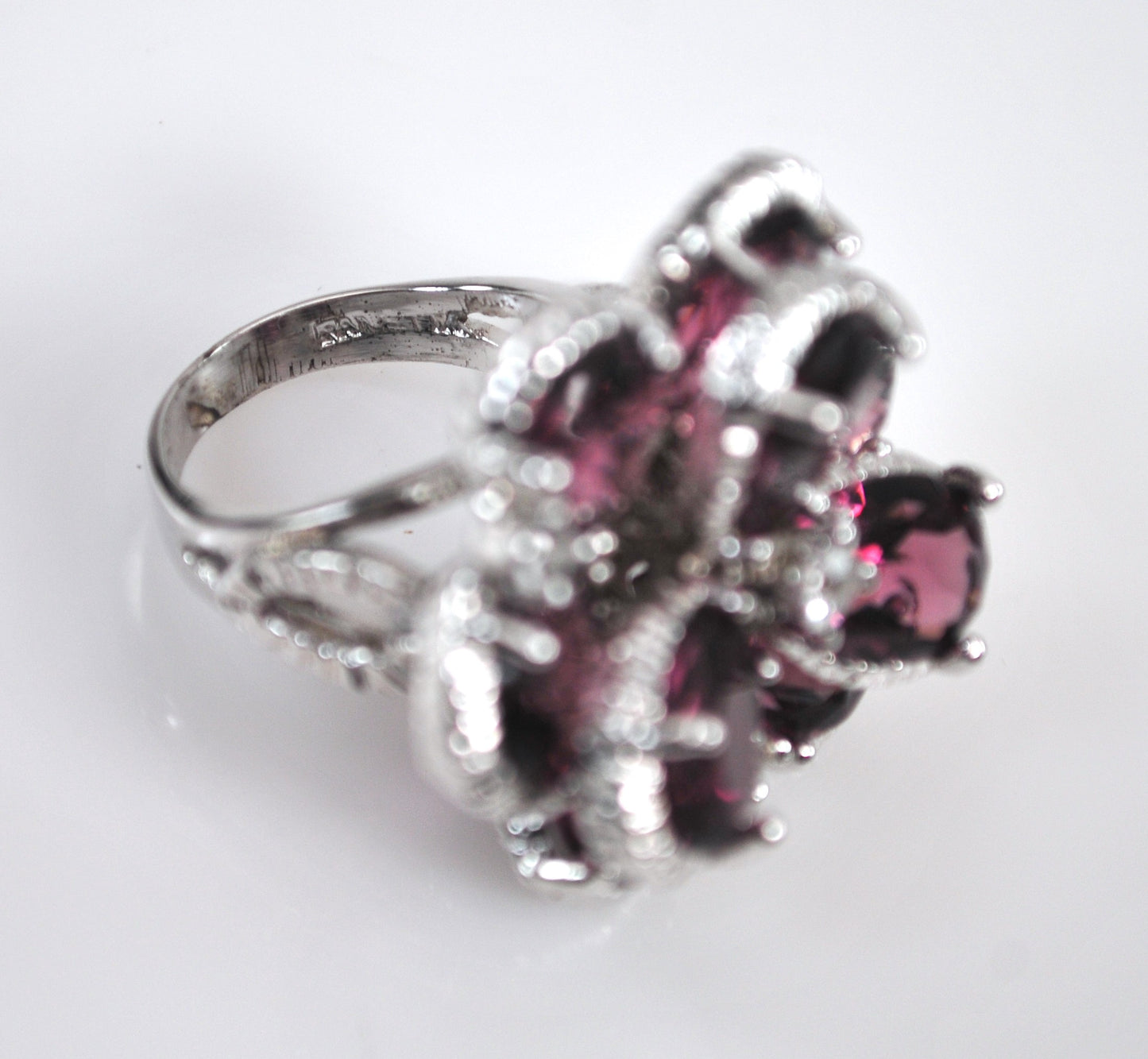 Chunky Sterling Silver Purple Flower Bling Ring