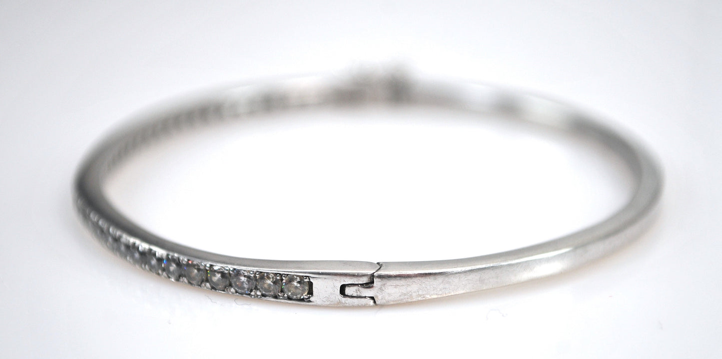 Sterling Silver Narrow CZ Bangle Bracelet