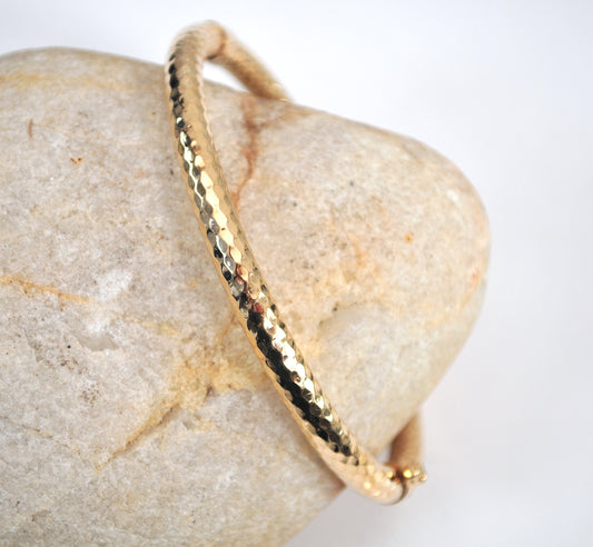 Signed 14K Gold Spring Hinge Bangle Bracelet