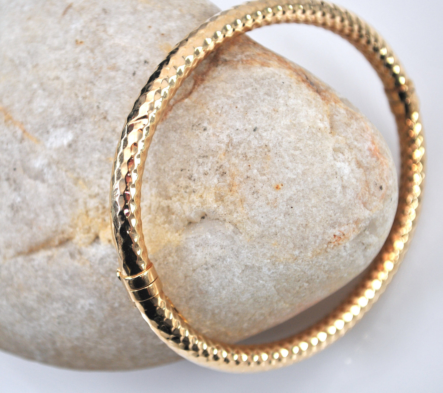 Signed 14K Gold Spring Hinge Bangle Bracelet