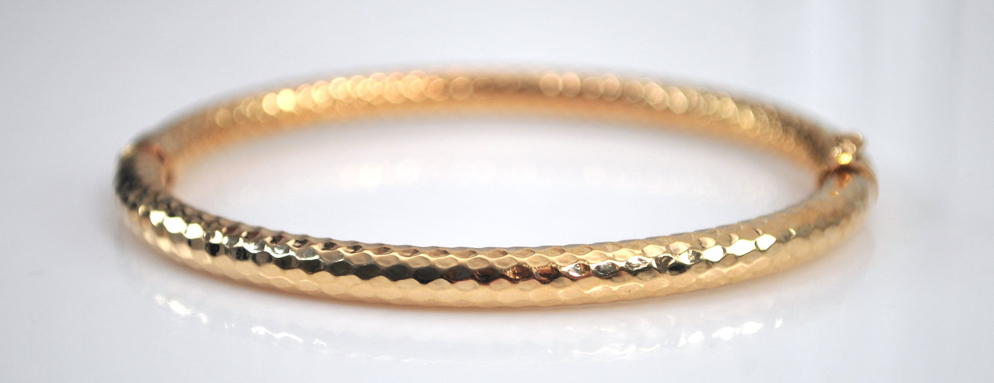 Signed 14K Gold Spring Hinge Bangle Bracelet