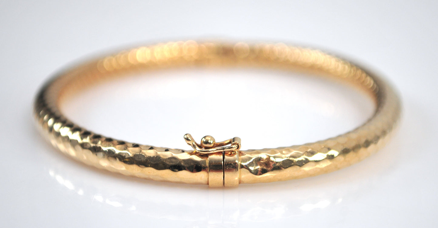 Signed 14K Gold Spring Hinge Bangle Bracelet
