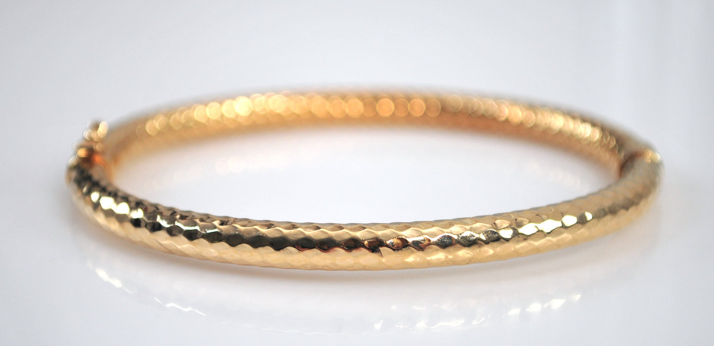 Signed 14K Gold Spring Hinge Bangle Bracelet