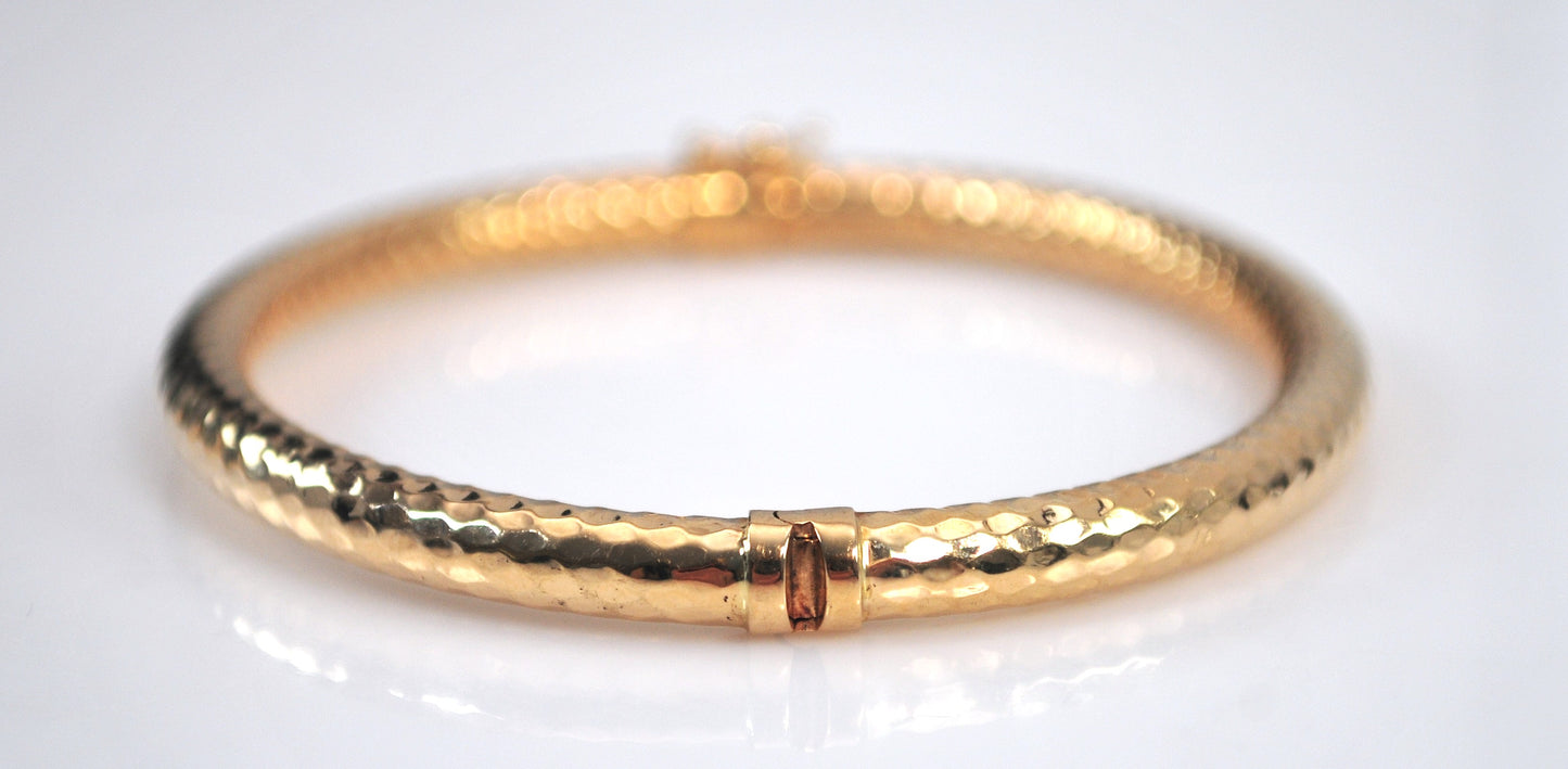 Signed 14K Gold Spring Hinge Bangle Bracelet