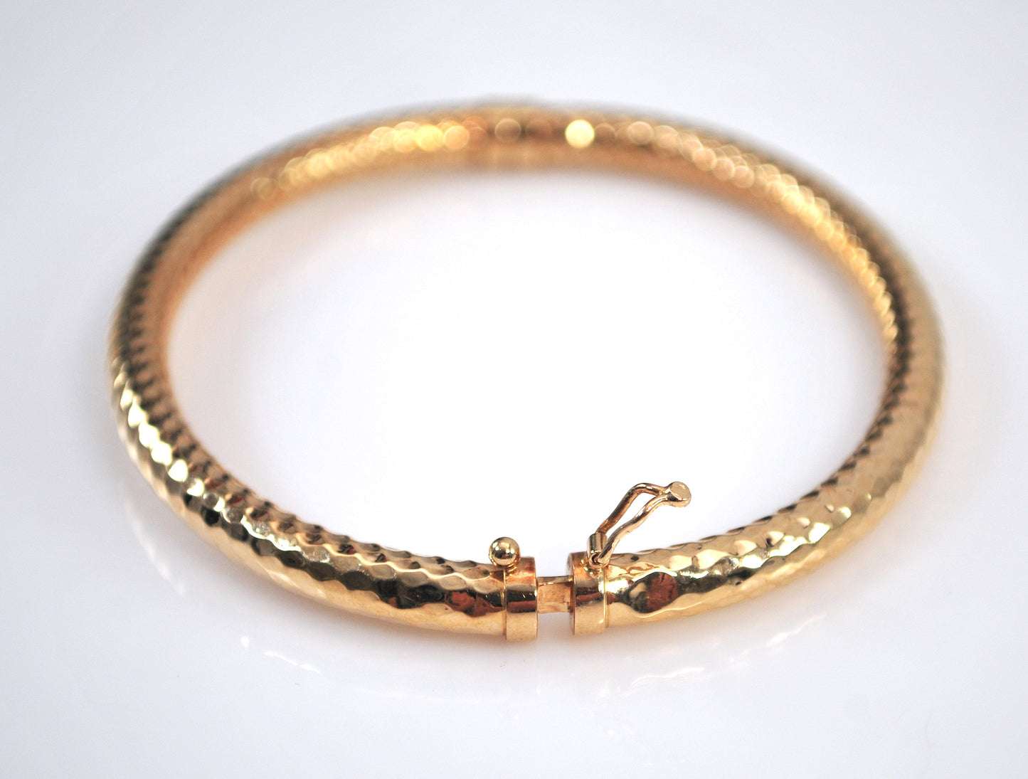 Signed 14K Gold Spring Hinge Bangle Bracelet