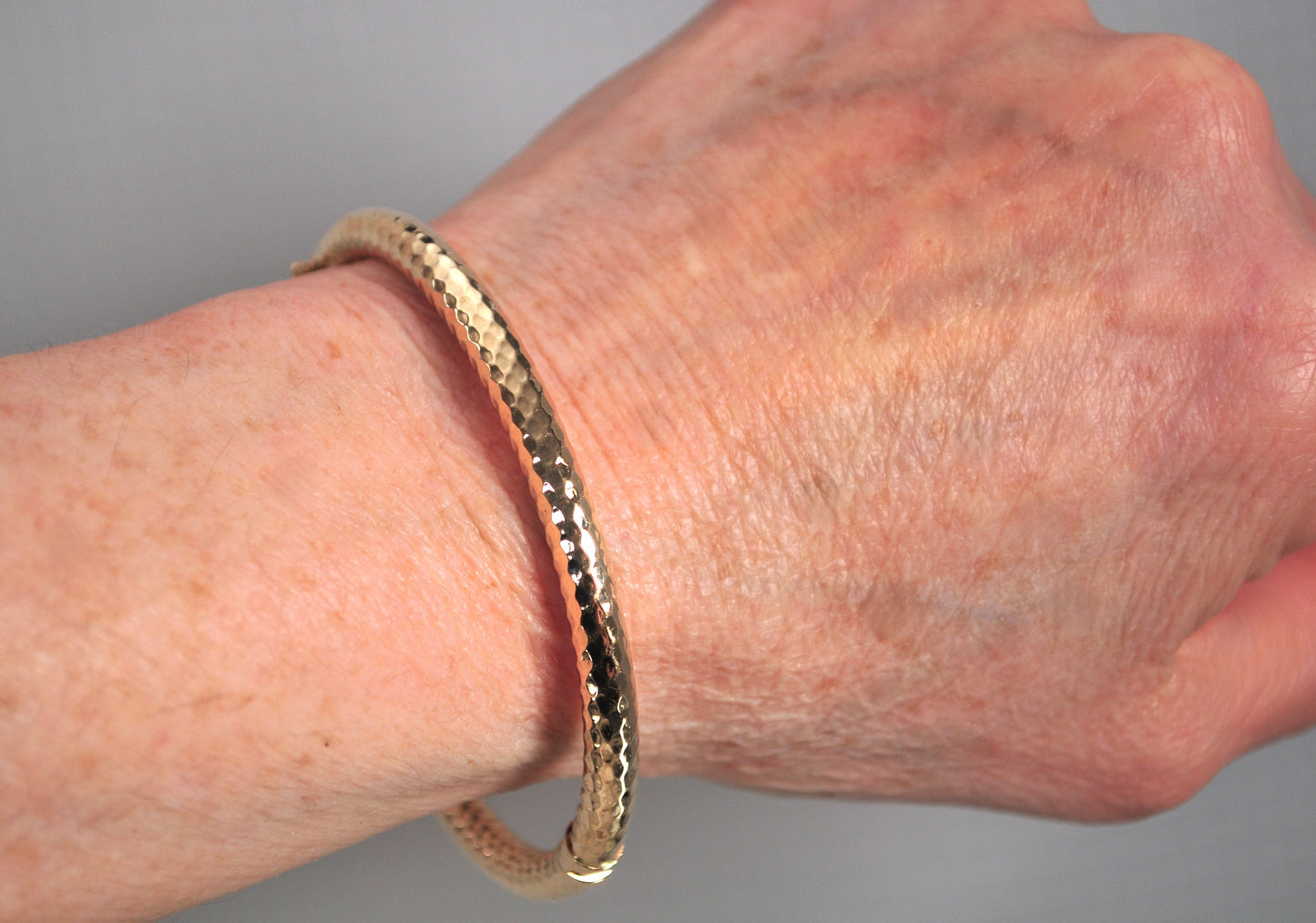 Signed 14K Gold Spring Hinge Bangle Bracelet