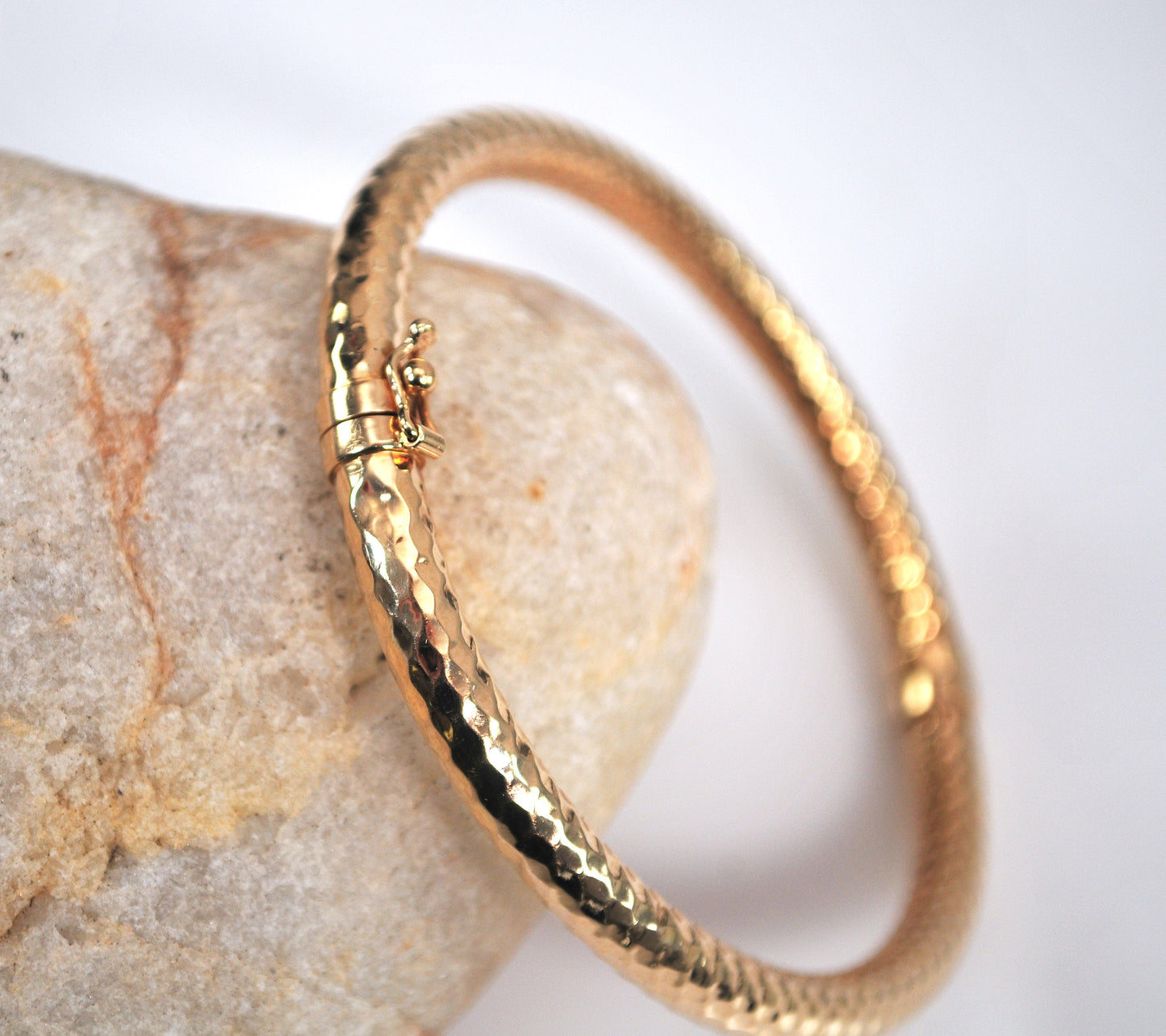 Signed 14K Gold Spring Hinge Bangle Bracelet