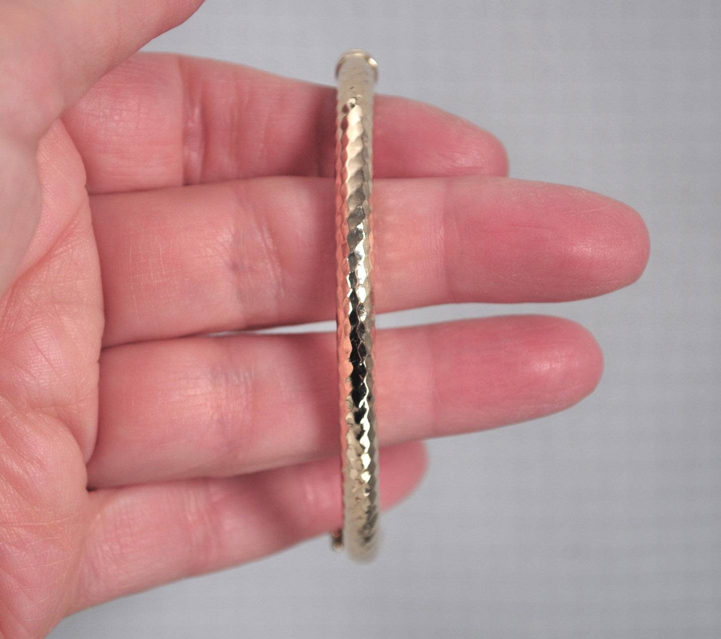 Signed 14K Gold Spring Hinge Bangle Bracelet