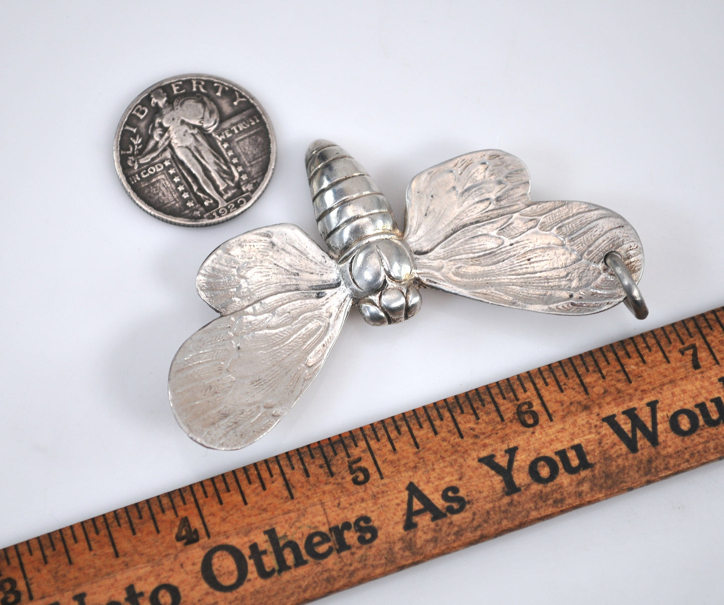 Large Sterling Silver Insect Brooch Pendant