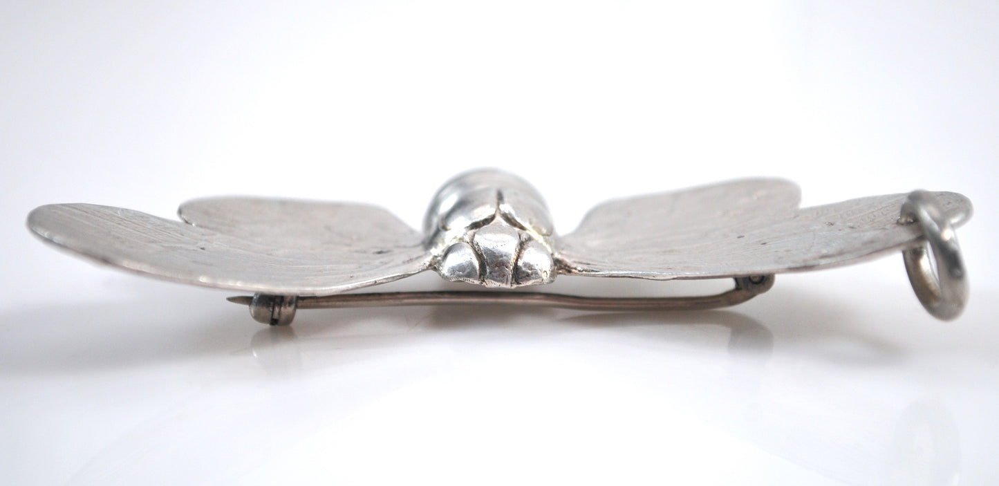 Large Sterling Silver Insect Brooch Pendant