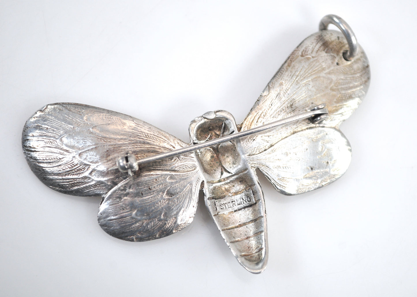 Large Sterling Silver Insect Brooch Pendant
