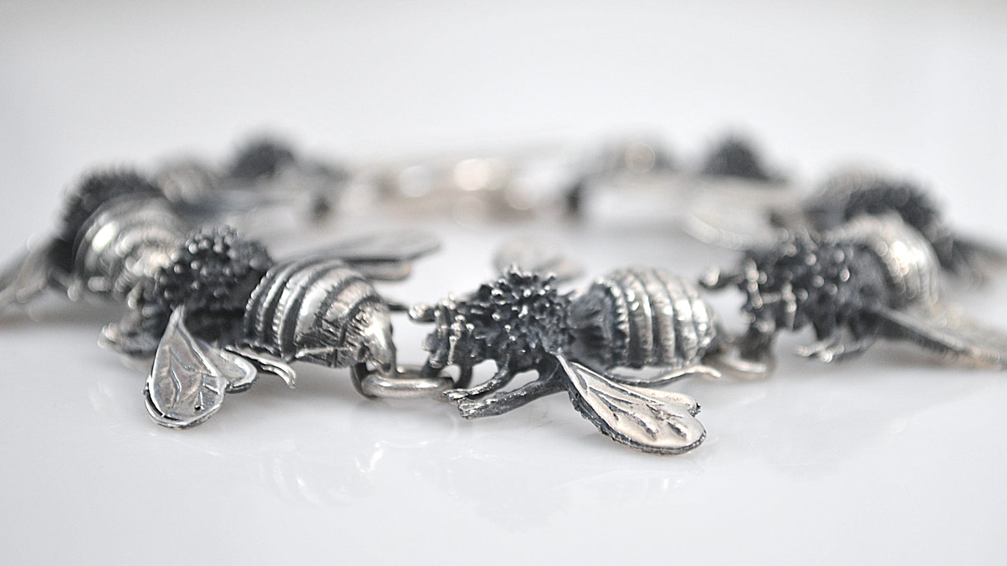 Sterling Silver Bumble Bee Link Bracelet