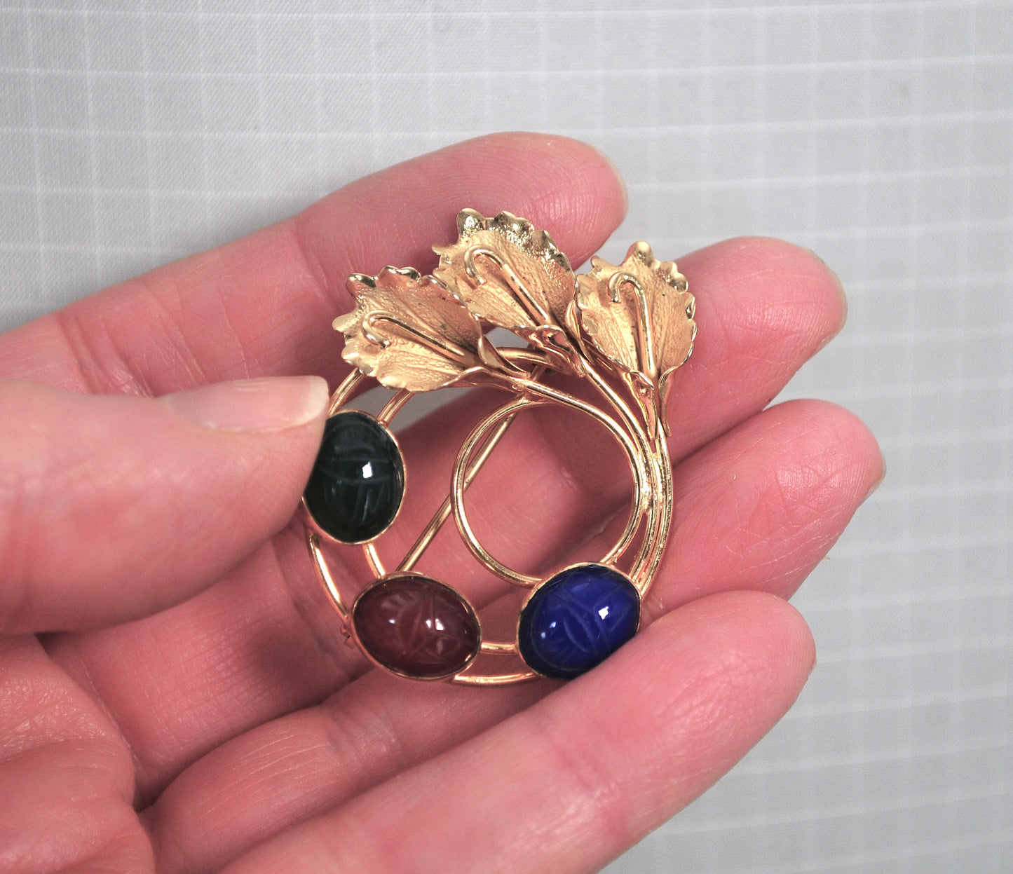 Vintage Signed Gold Filled Scarab Brooch