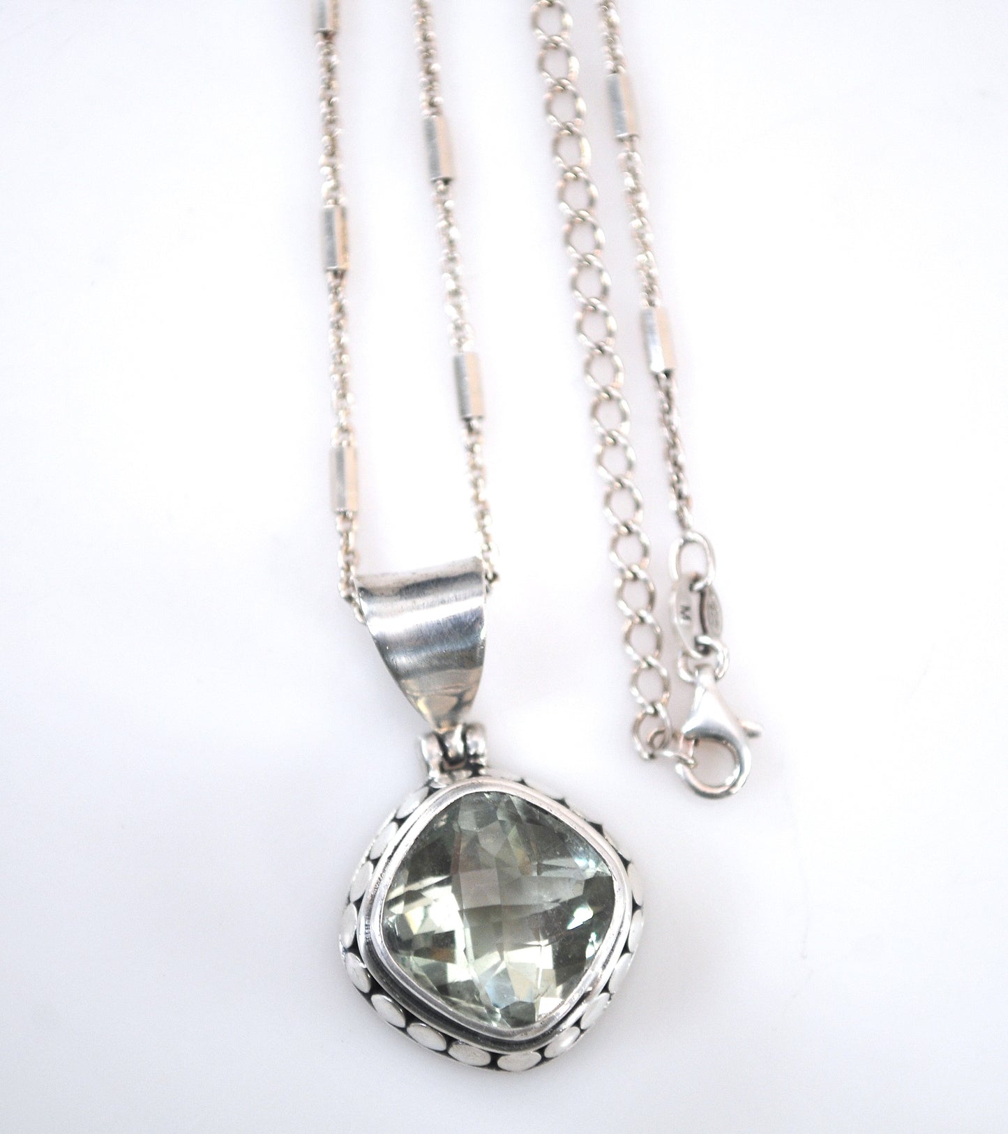 Sterling Silver Green Amethyst Pendant Choker Necklace