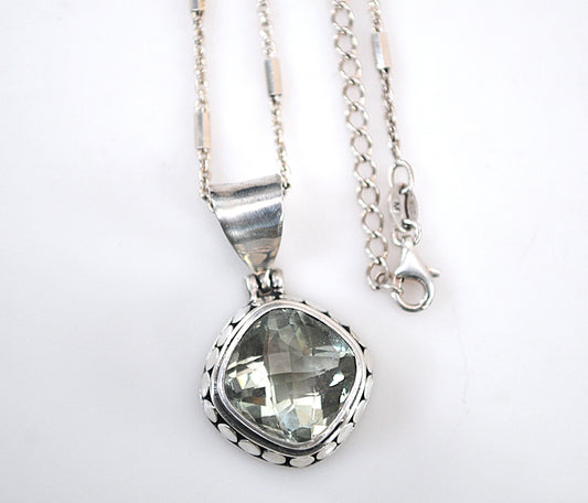 Sterling Silver Green Amethyst Pendant Choker Necklace