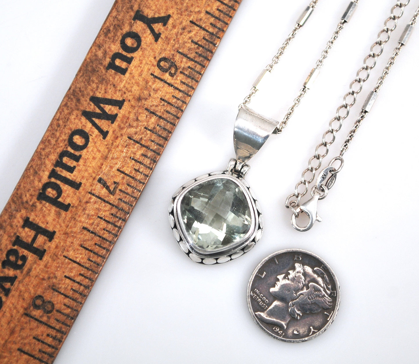 Sterling Silver Green Amethyst Pendant Choker Necklace