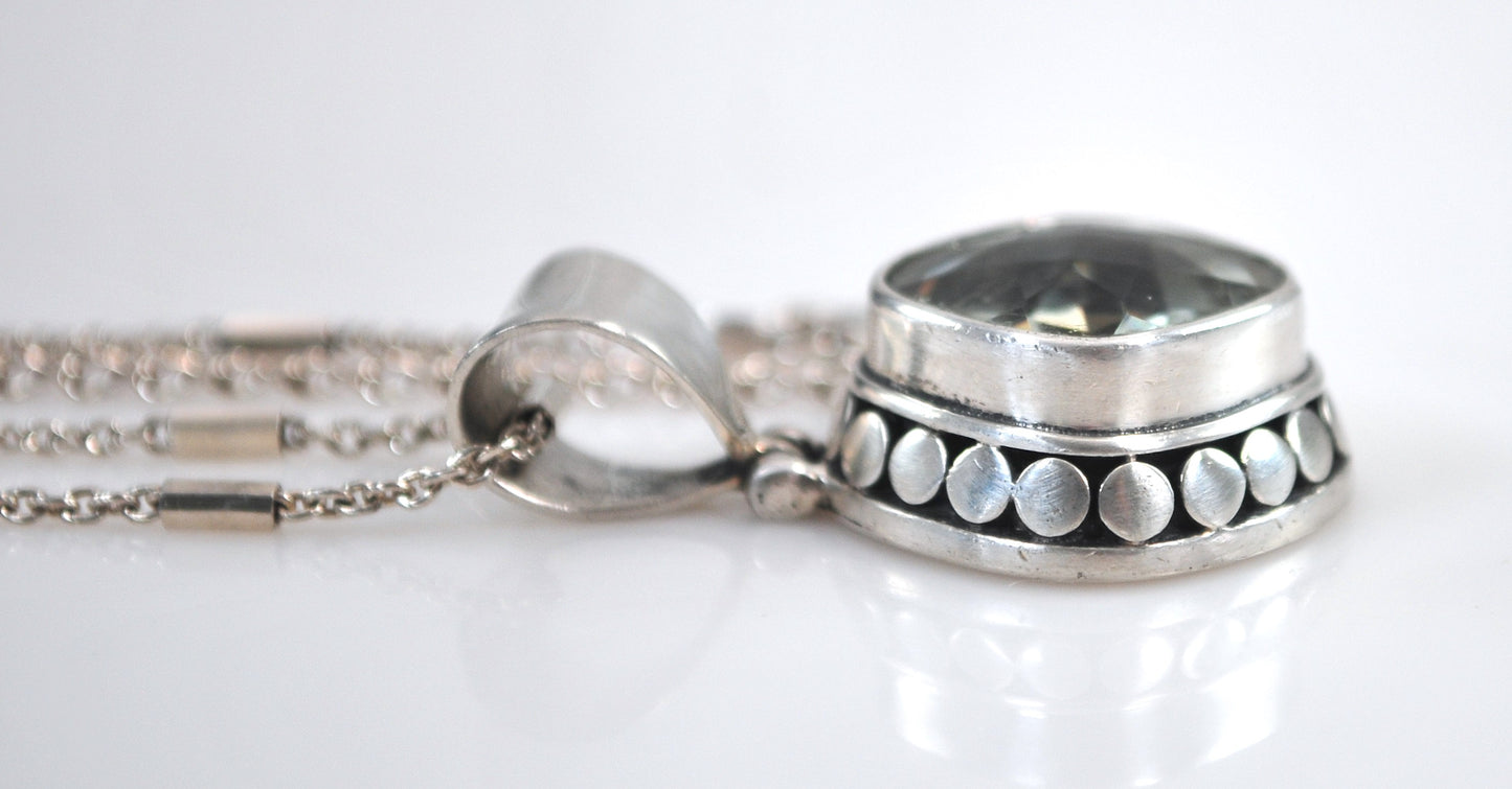 Sterling Silver Green Amethyst Pendant Choker Necklace