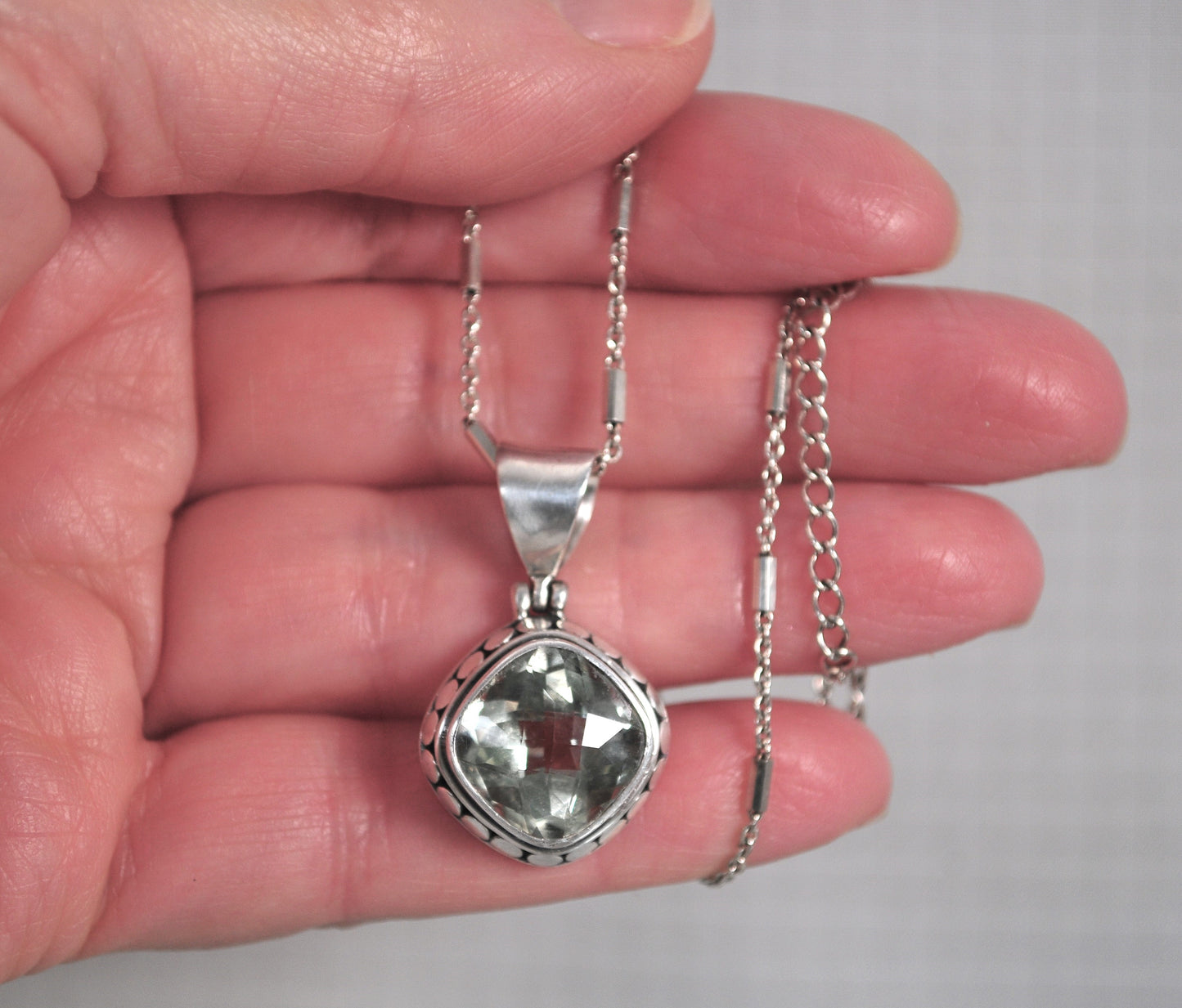 Sterling Silver Green Amethyst Pendant Choker Necklace