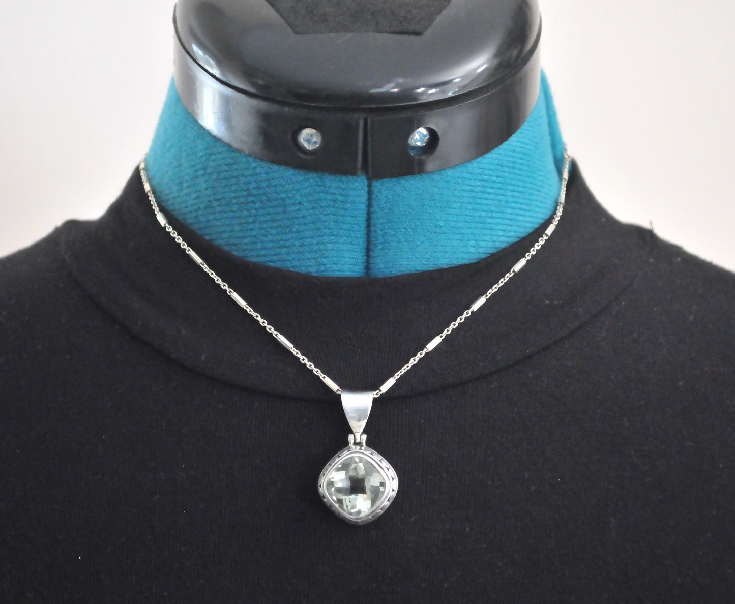 Sterling Silver Green Amethyst Pendant Choker Necklace