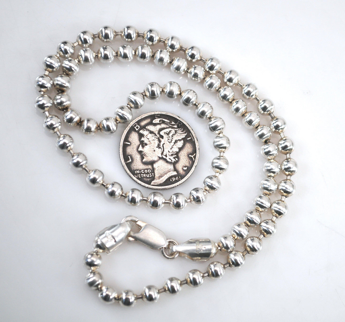 925 Italy 4mm Bead Ball Chain Choker Necklace