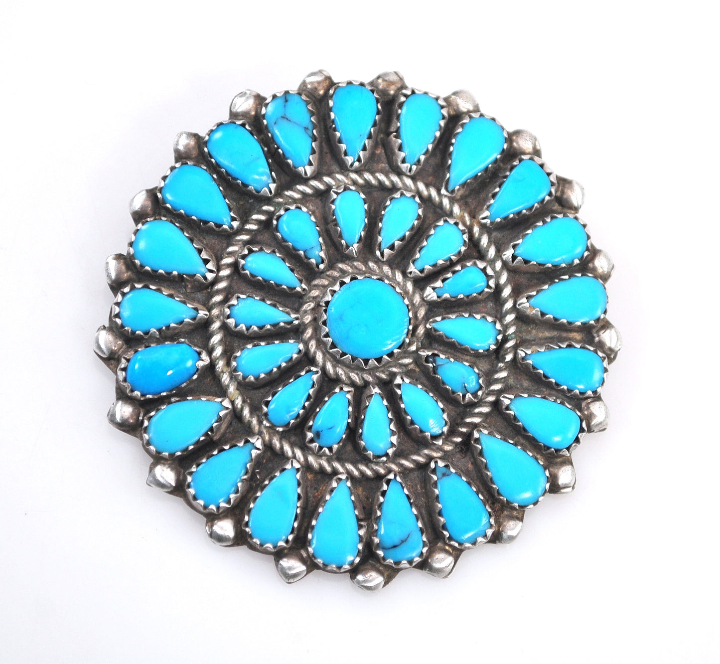 Native American Sterling Silver Turquoise Cluster Brooch Pendant