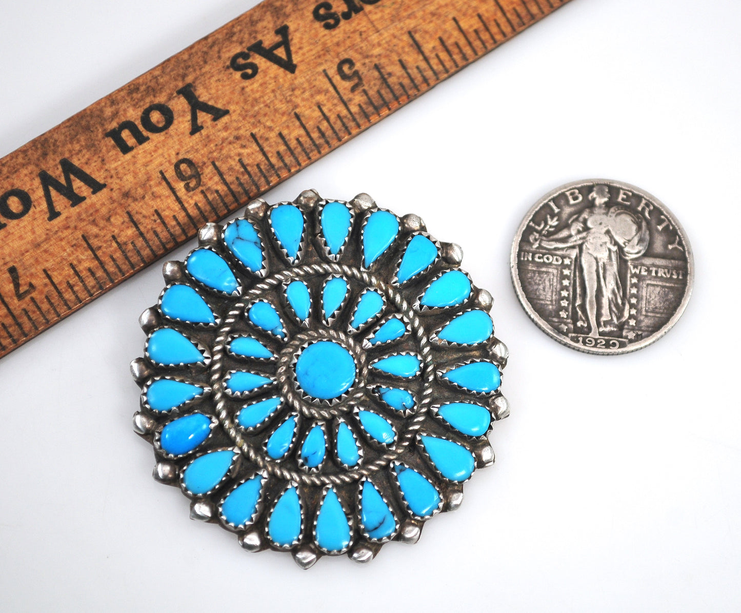 Native American Sterling Silver Turquoise Cluster Brooch Pendant
