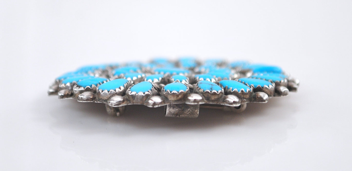 Native American Sterling Silver Turquoise Cluster Brooch Pendant