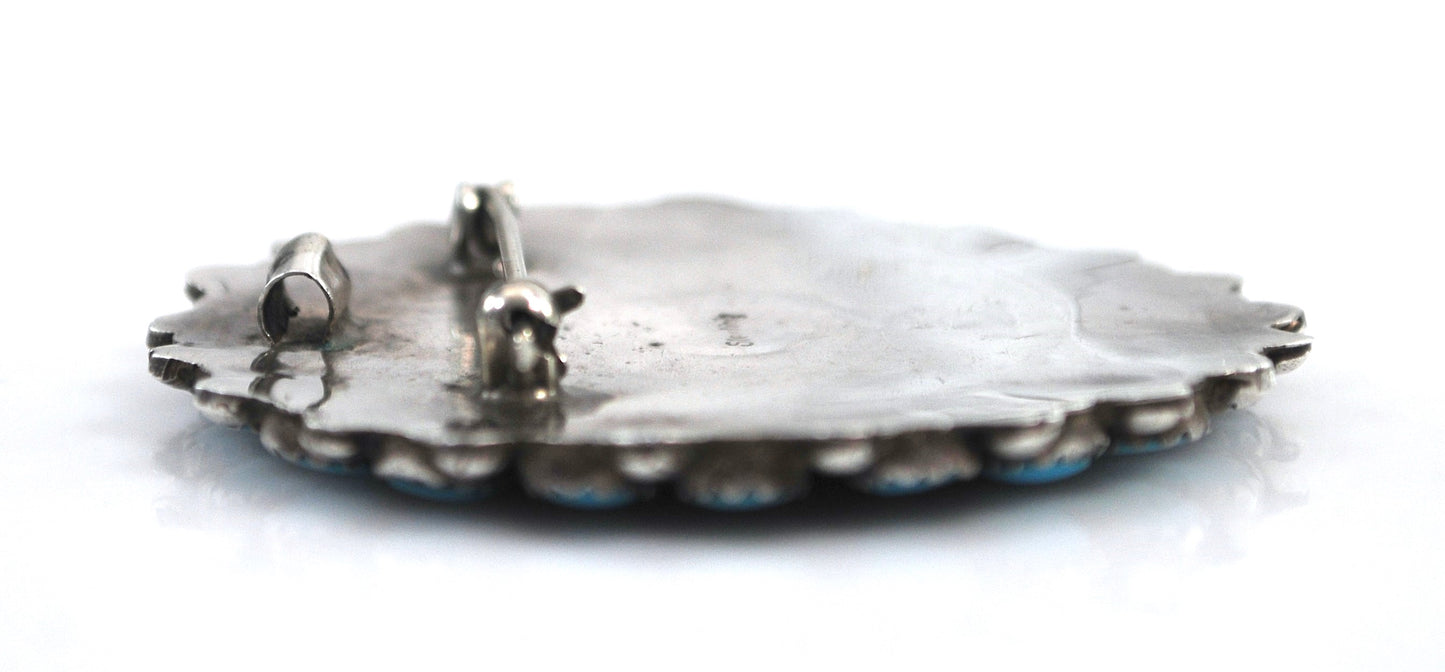 Native American Sterling Silver Turquoise Cluster Brooch Pendant