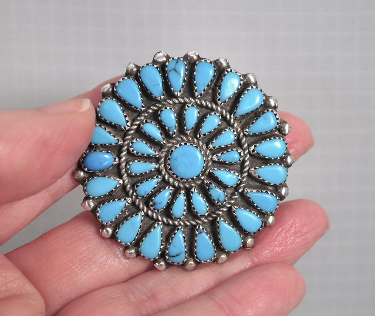 Native American Sterling Silver Turquoise Cluster Brooch Pendant