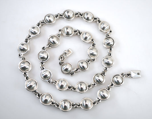 Heavy Sterling Silver Dome Circle Necklace