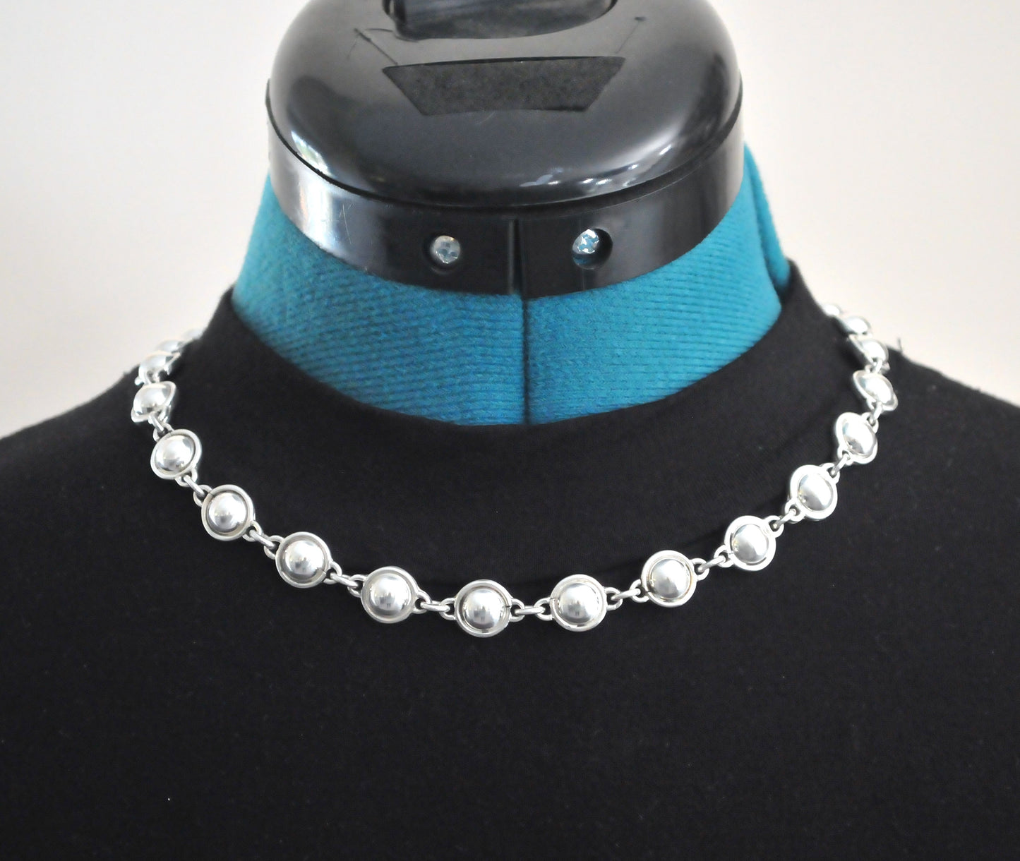 Heavy Sterling Silver Dome Circle Necklace