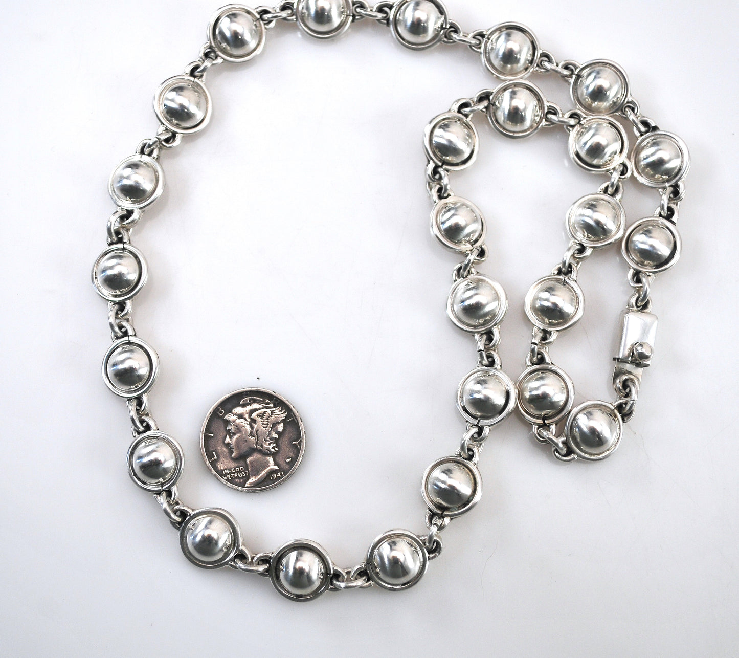 Heavy Sterling Silver Dome Circle Necklace